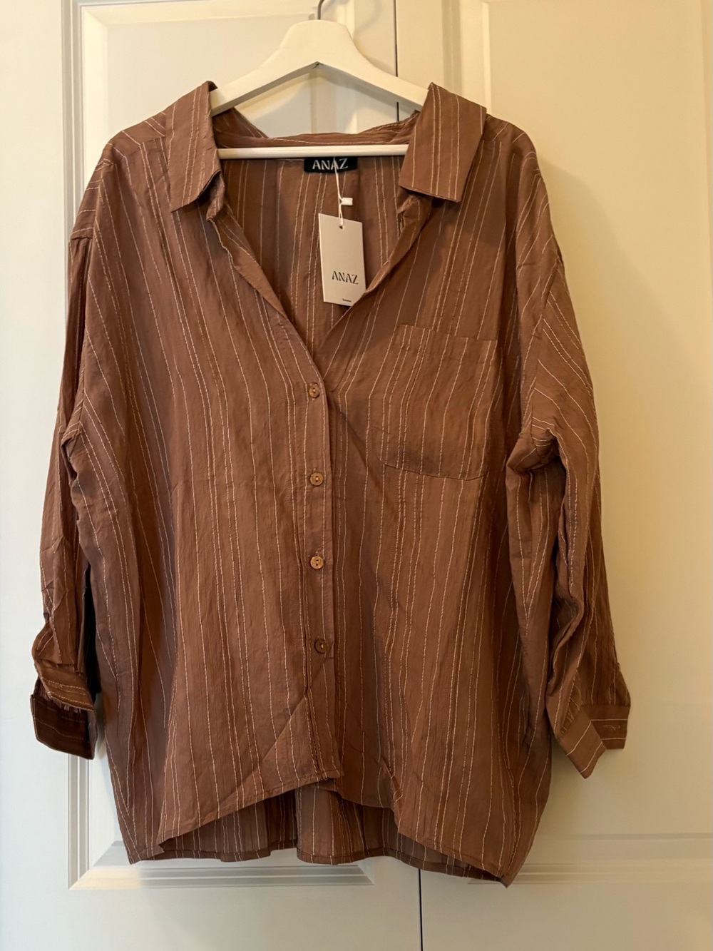 a.n.a Brown Striped Button-Down Shirt